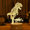 A glowing silhouette of a dinosaur is displayed on a clear acrylic base, functioning as an LED night light.