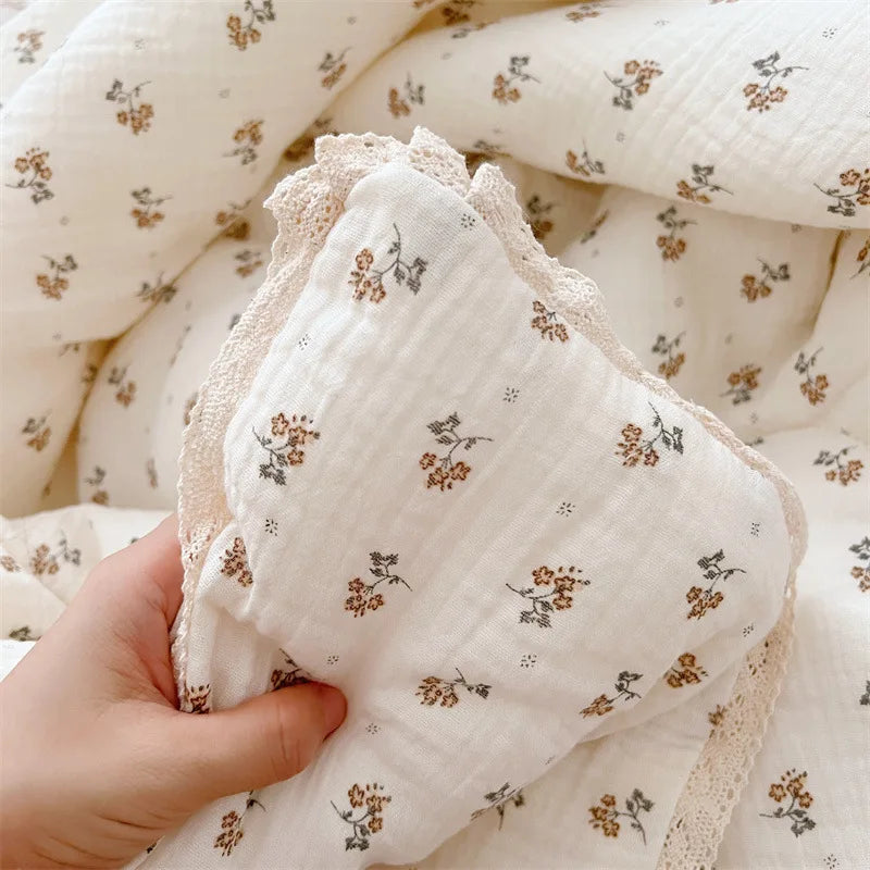 Vintage Floral Cotton Muslin Baby Quilt