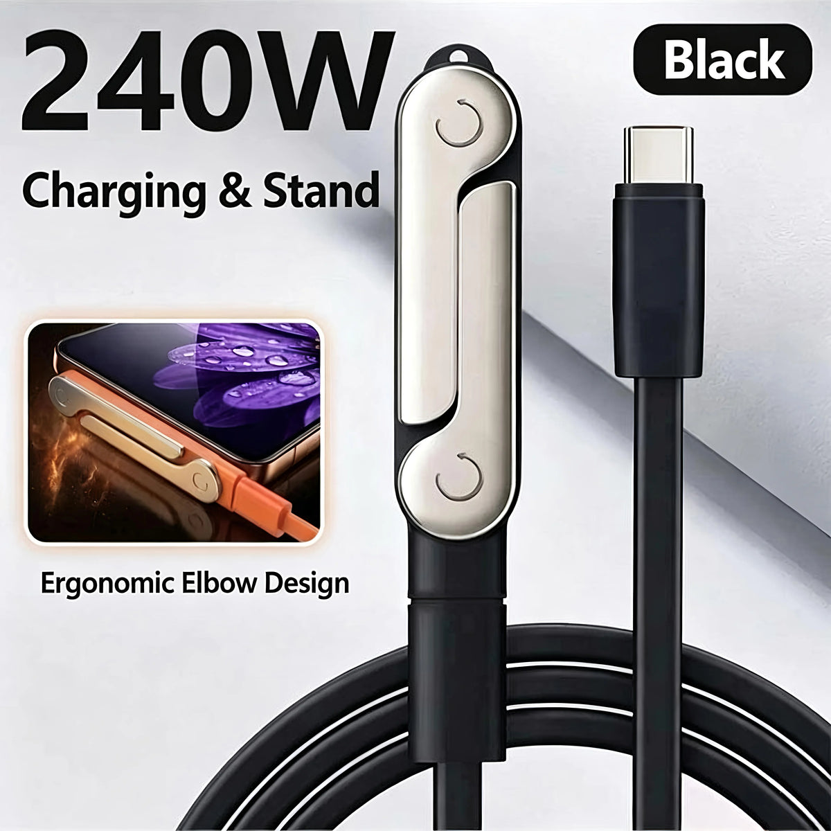 2-in-1 Foldable USB-C Fast Charging Stand with Detachable Cable