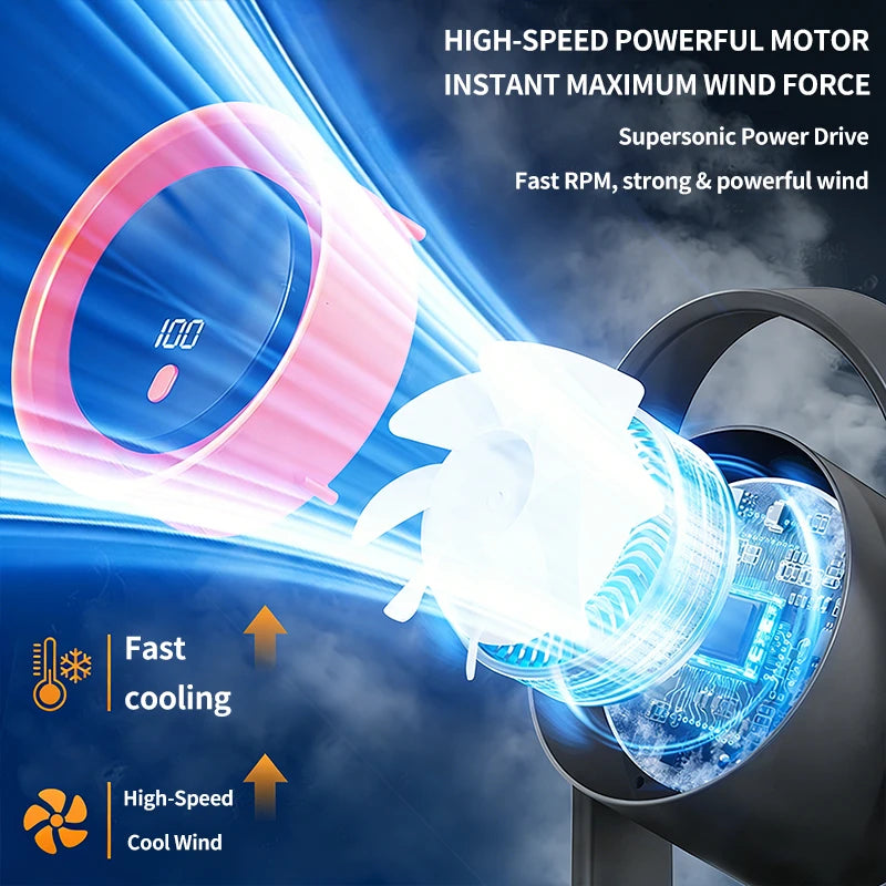 Portable USB Desk Fan with Oscillation and Digital Display
