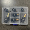 A clear plastic container holds a 7-piece rivnut insert tool kit with mandrels for M3 to M12 sizes.