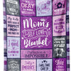 A purple and gray fleece throw blanket featuring inspirational quotes about self-love and acceptance.