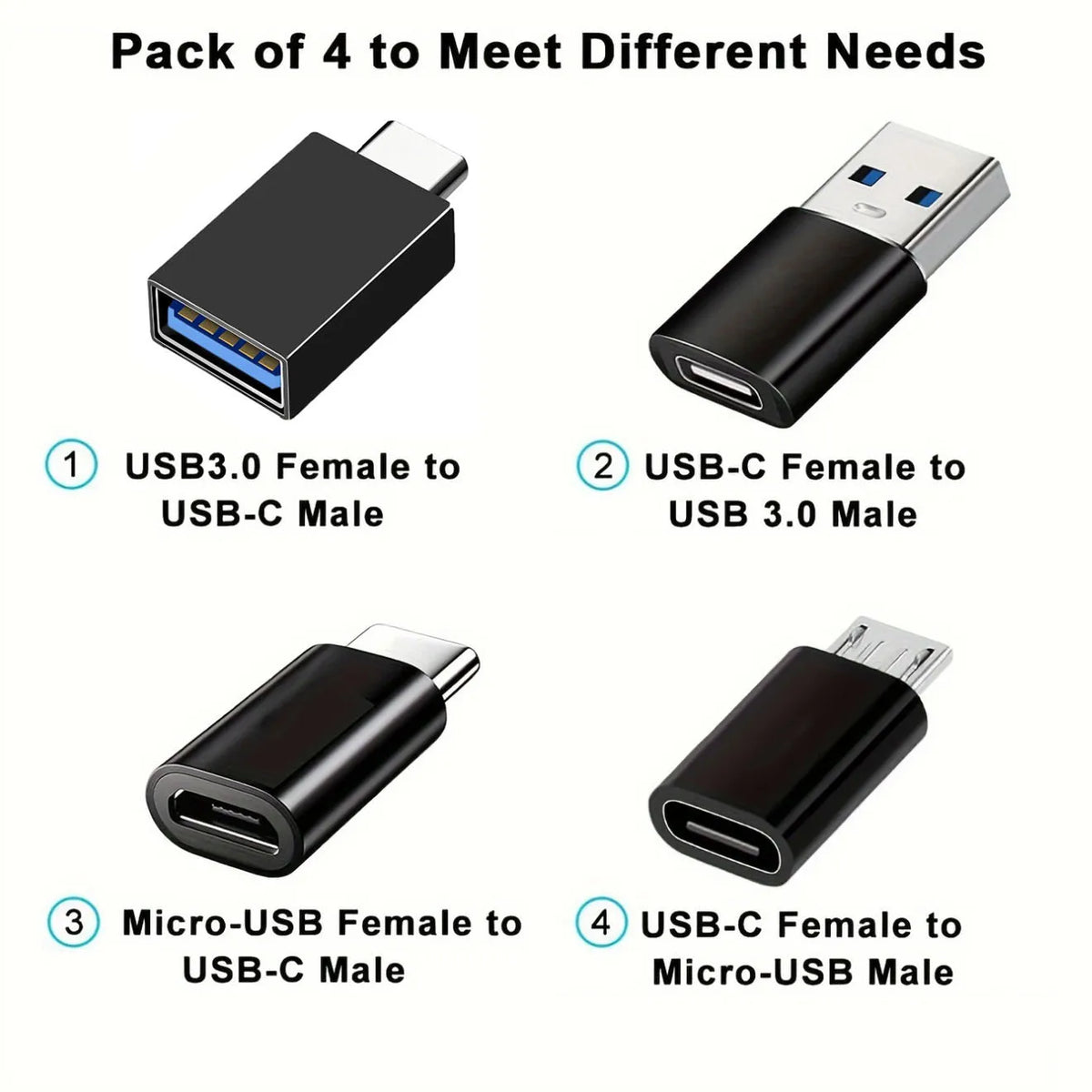 USB to USB-C Adapter Set (8-Pack) | Universal Type-C Conversion Kit