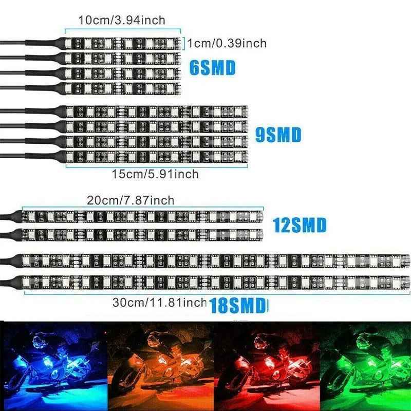 RGB Motorcycle Under-Glow LED Light Kit with Remote