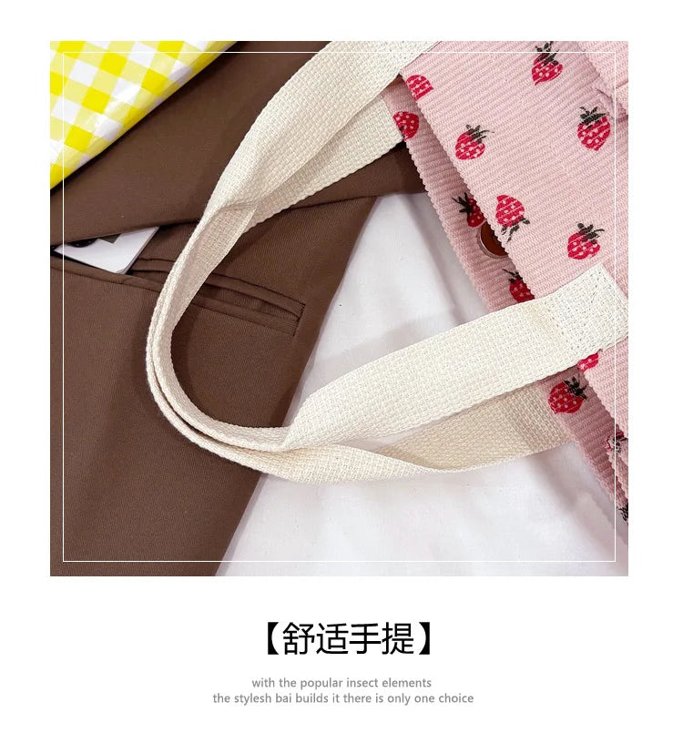 Strawberry Bowknot Canvas Tote Bag
