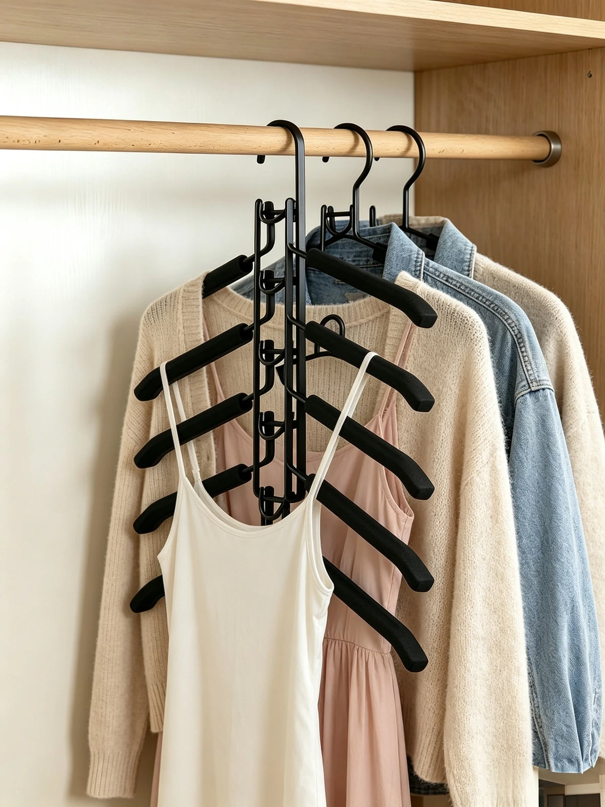 Space-Saving Layered Hangers with Non-Slip Coating