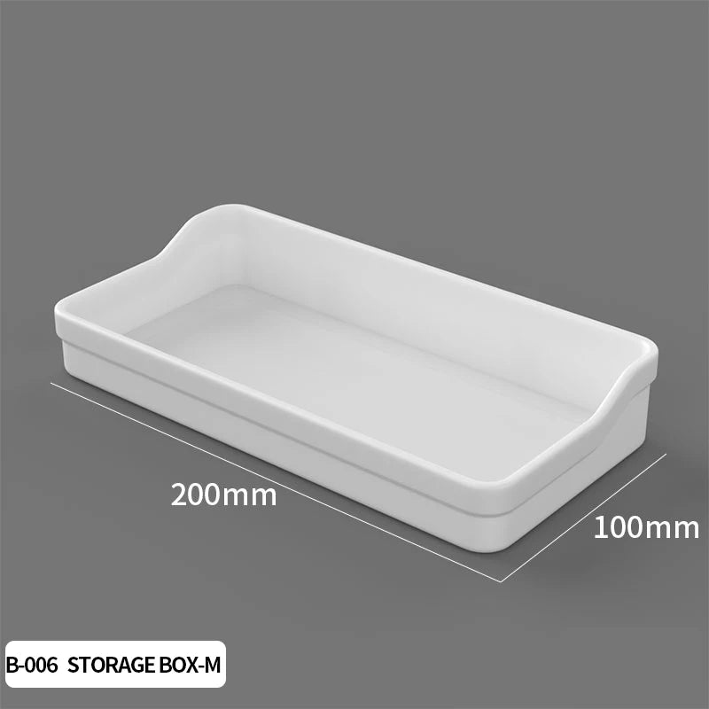 White storage box with dimensions 200mm by 100mm shown from above