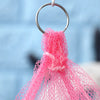 Pink lace canopy mosquito net with a silver ring hanger