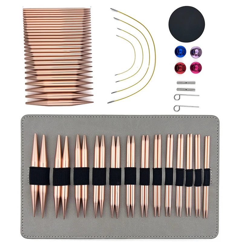 Interchangeable Aluminum Knitting Needle Set with Crochet Hooks