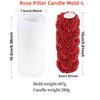 A red rose pillar candle silicone mold with a cylindrical shape and detailed rose texture.