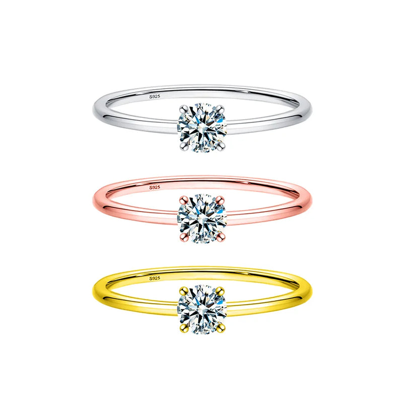 Minimalist Moissanite Solitaire Ring in Sterling Silver
