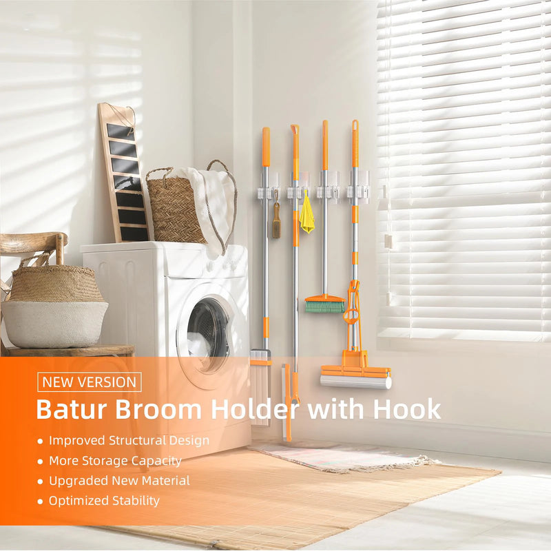 Self-Adhesive Wall Mount Broom & Mop Holder