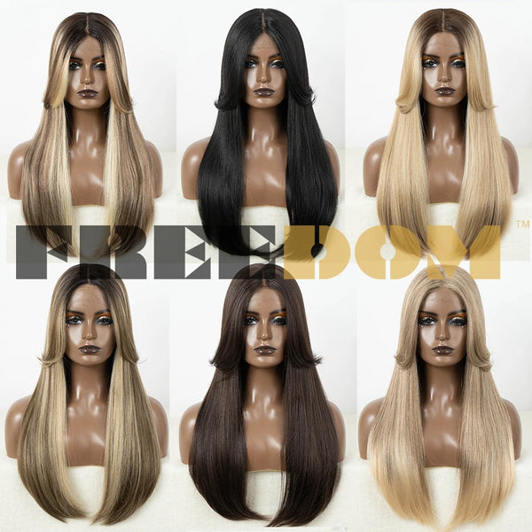 Perruque Lace Front Droite avec Frange - Blond Miel Ombre