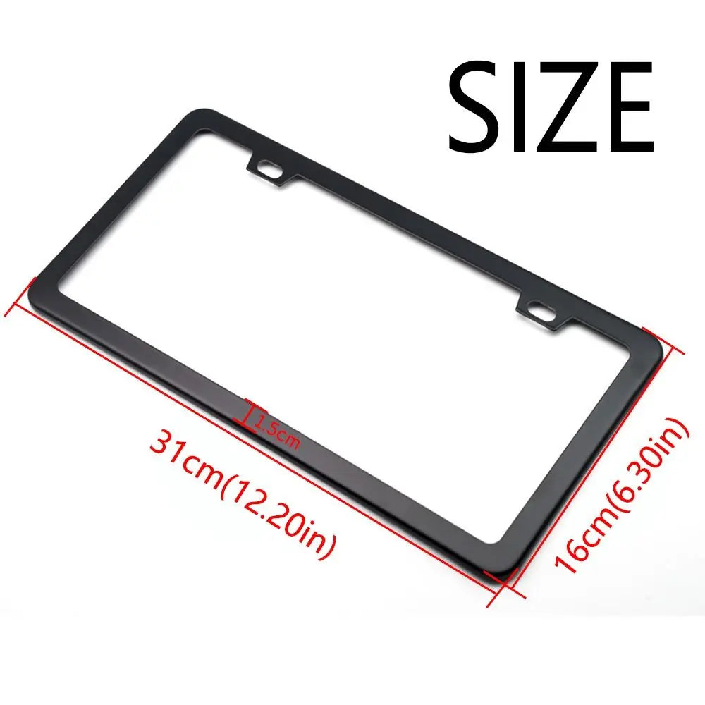 Black rectangular license plate frame with dimensions 31cm by 16cm.