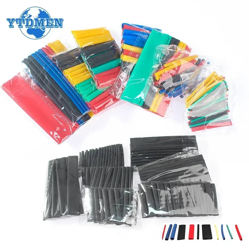 A multipack of various colored heat shrink tubing for wire insulation and protection, including black, red, yellow, blue, and