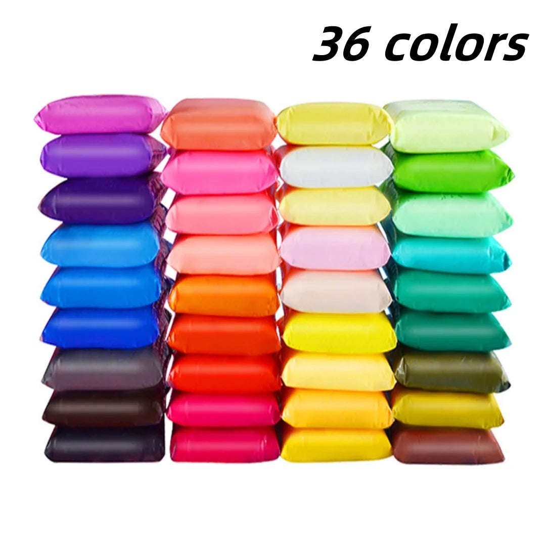A collection of 36 colored ultra light air dry clay modeling blocks arranged in rows.