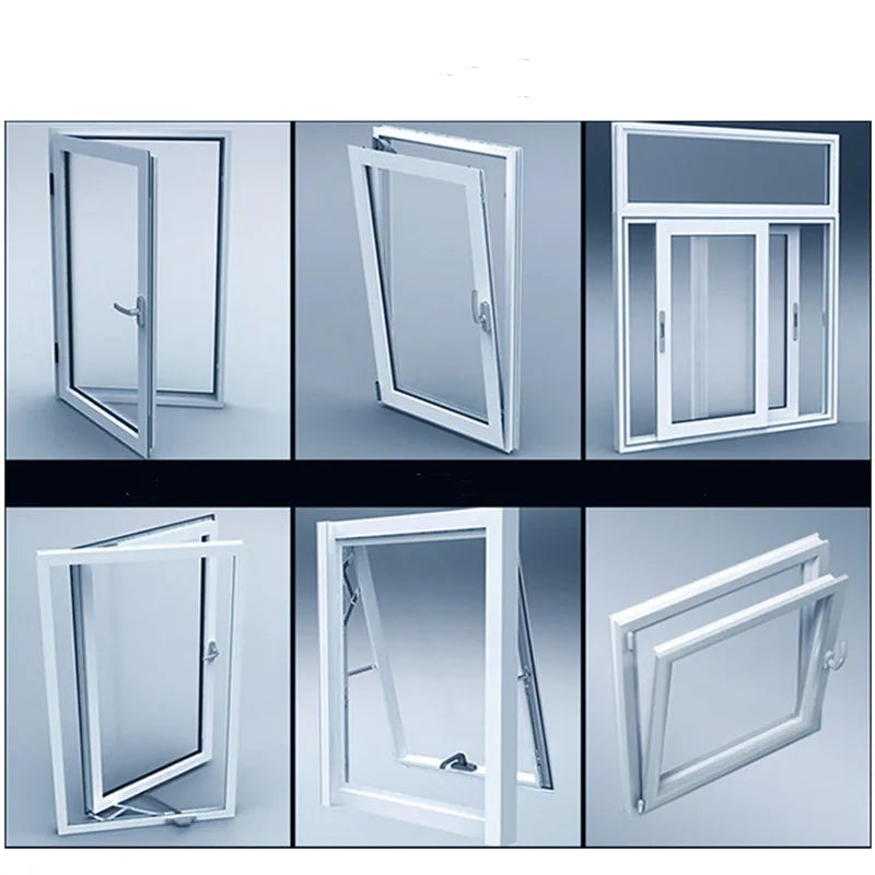 Various angles show a white universal safety window and door lock mechanism for securing glass panels.