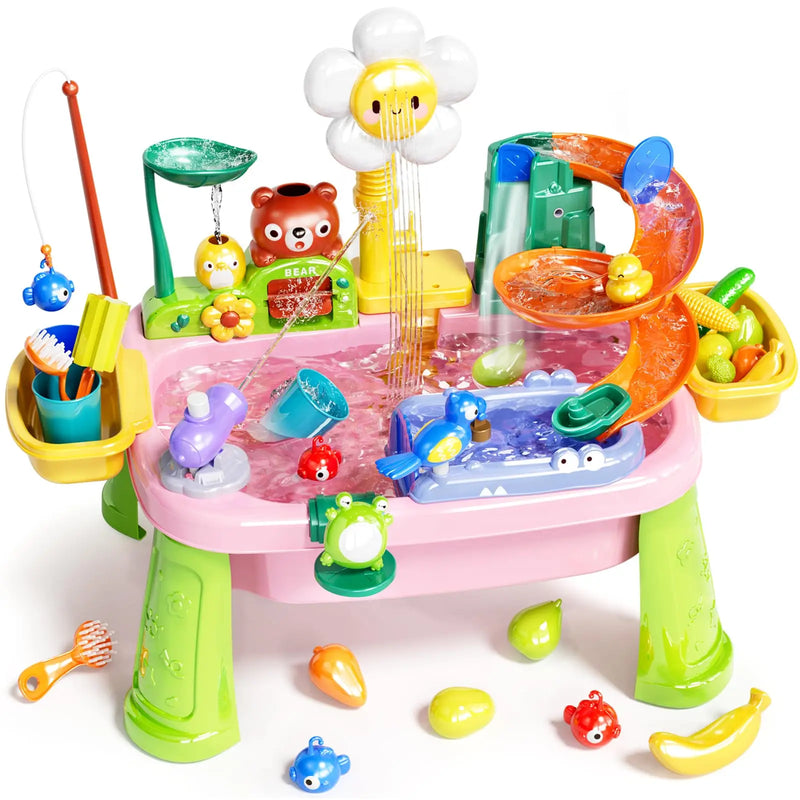 Interactive Water Play Table with Electric Faucet & Fishing Game