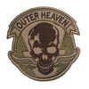 Embroidered patch featuring a skull design and the text OUTER HEAVEN on a fabric background.