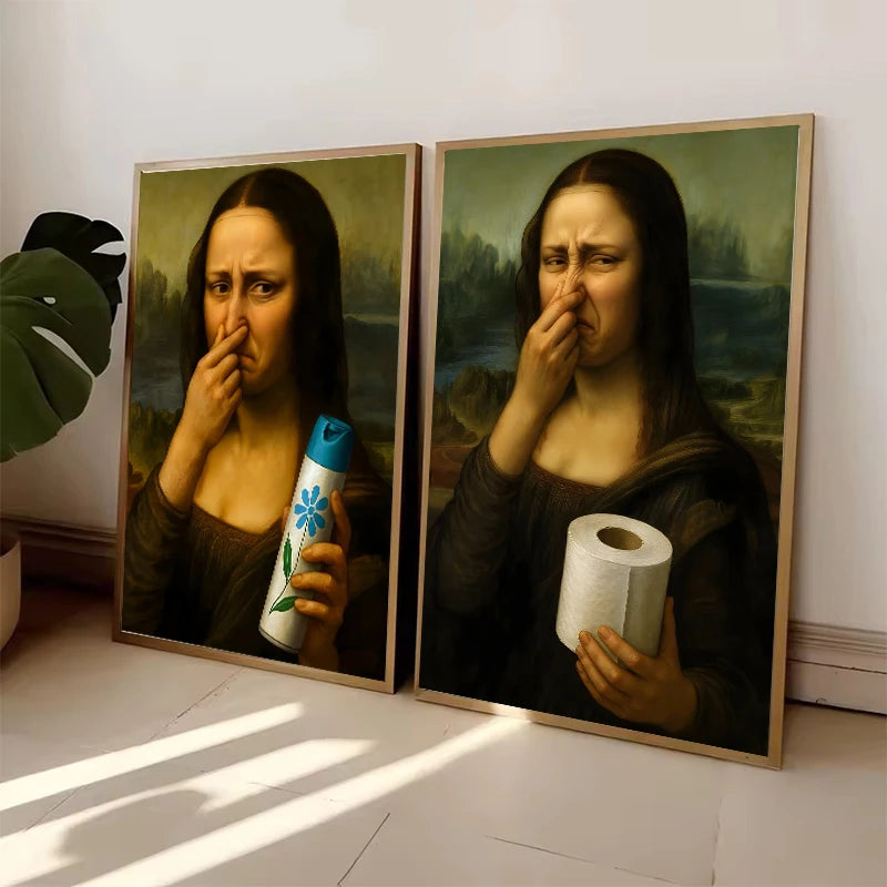 Mona Lisa Funny Bathroom Wall Art Canvas Print