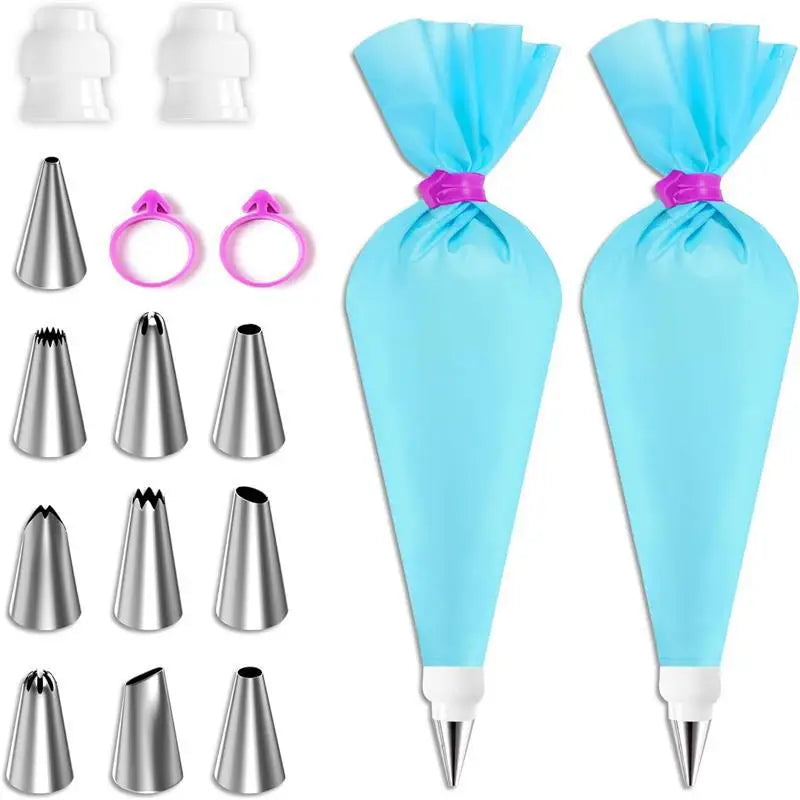 Reusable Silicone Piping Bag and Nozzle Set for Cake Decorating