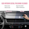 A hand is applying a car interior detail polishing cleaner to the dashboard of a car.
