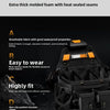 A black ToughBuilt tool belt featuring non-slip padded shoulder straps and a quick buckle system.