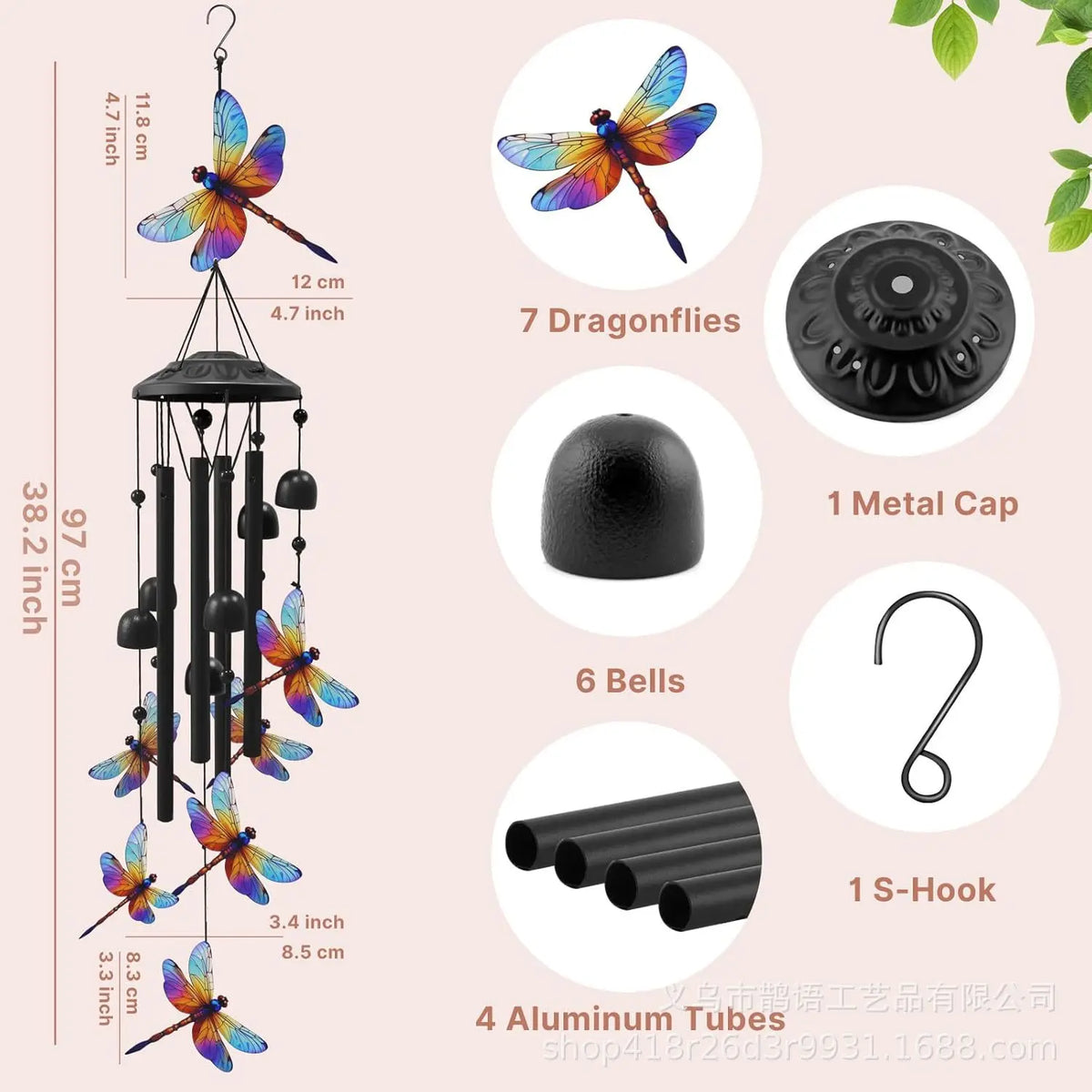 Hand-Painted Hummingbird Metal Wind Chime for Garden & Patio