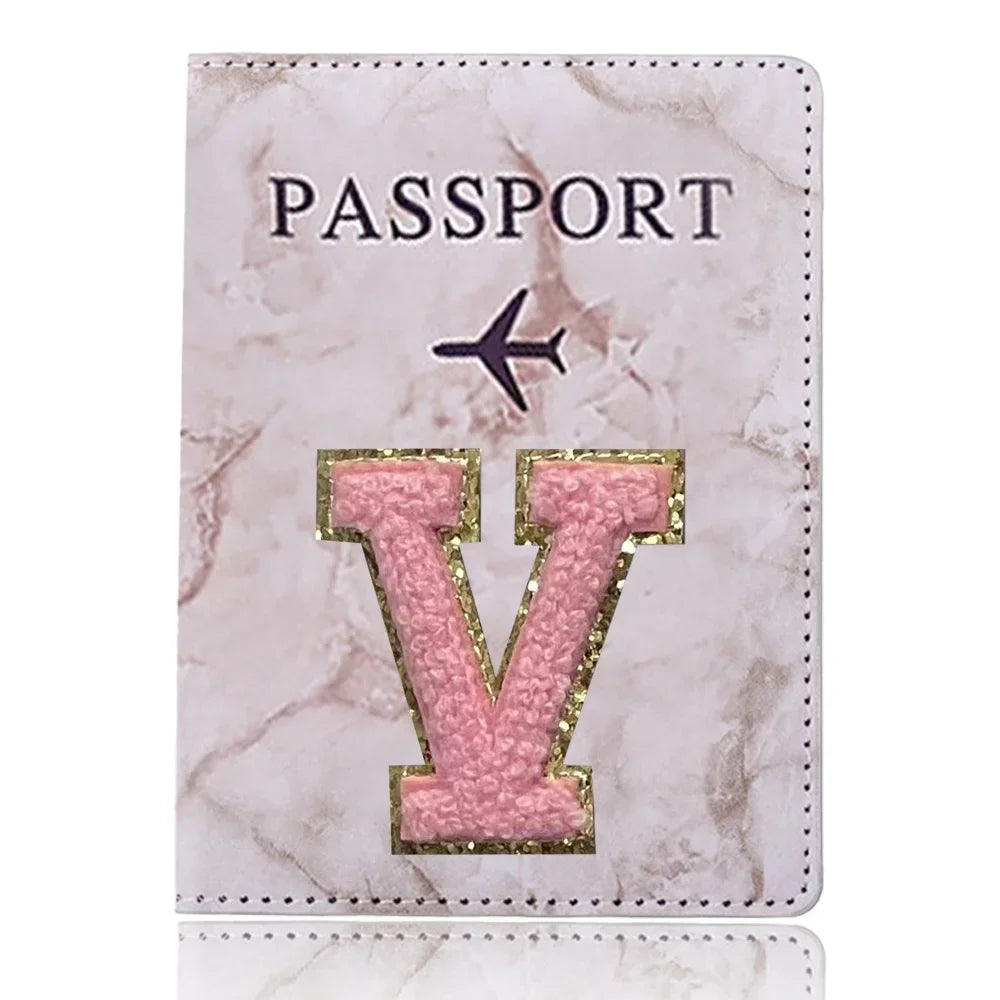 Embroidered Letter Passport Holder with Card Pocket
