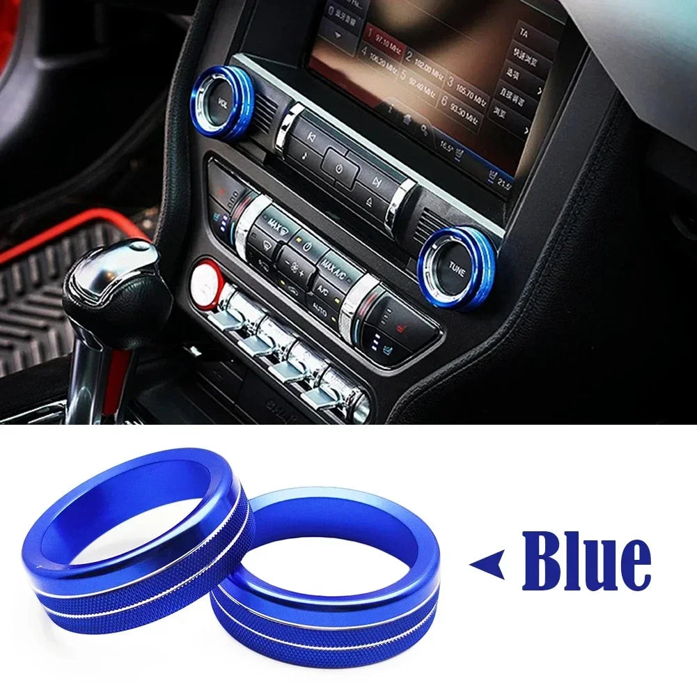 Blue aluminum knob trim covers for Ford Mustang 2015-2020