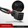 Black automotive relay module with wiring harness connector and switch component