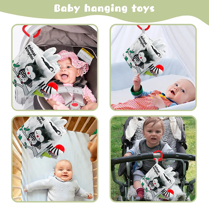 High-Contrast Soft Cloth Book with 3D Touch & Sensory Sounds for Babies 0-12 Months