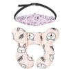 Pink baby car seat head and neck support pillow with a safety strap
