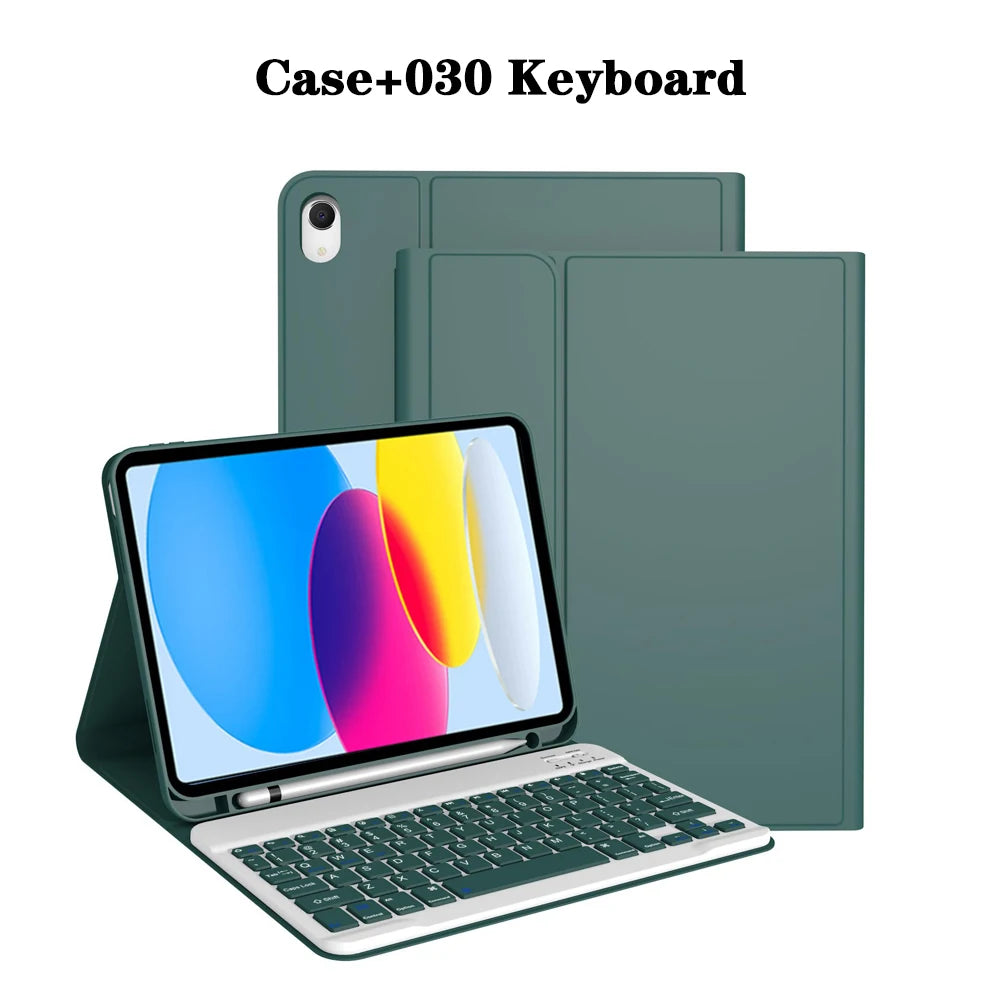 A laptop is shown next to a green keyboard case, demonstrating the Case+030 Keyboard product.