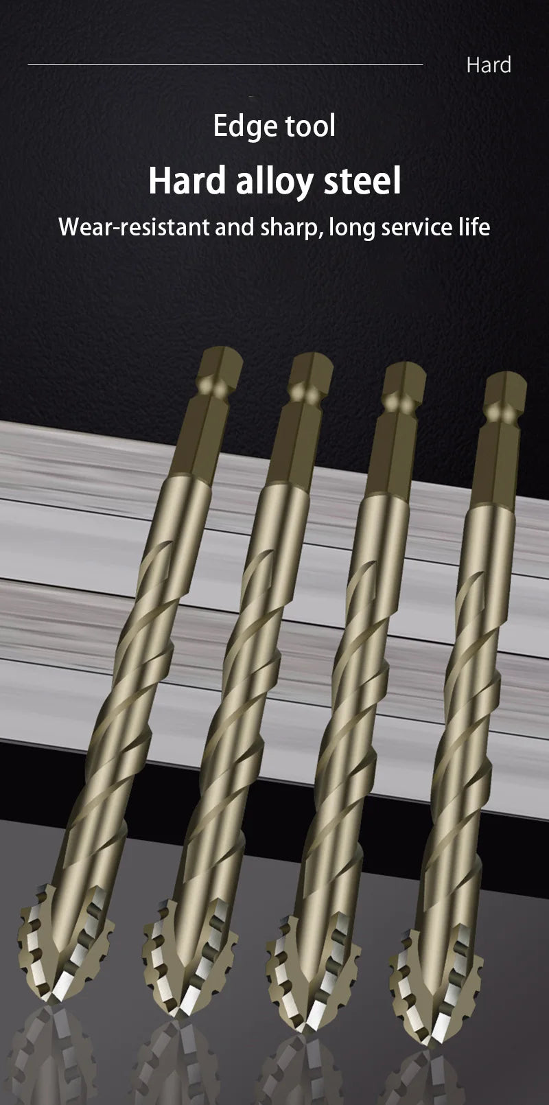 Carbide Four-Blade Serrated Drill Bit Set 6-10mm for Tile, Ceramic, and Stone