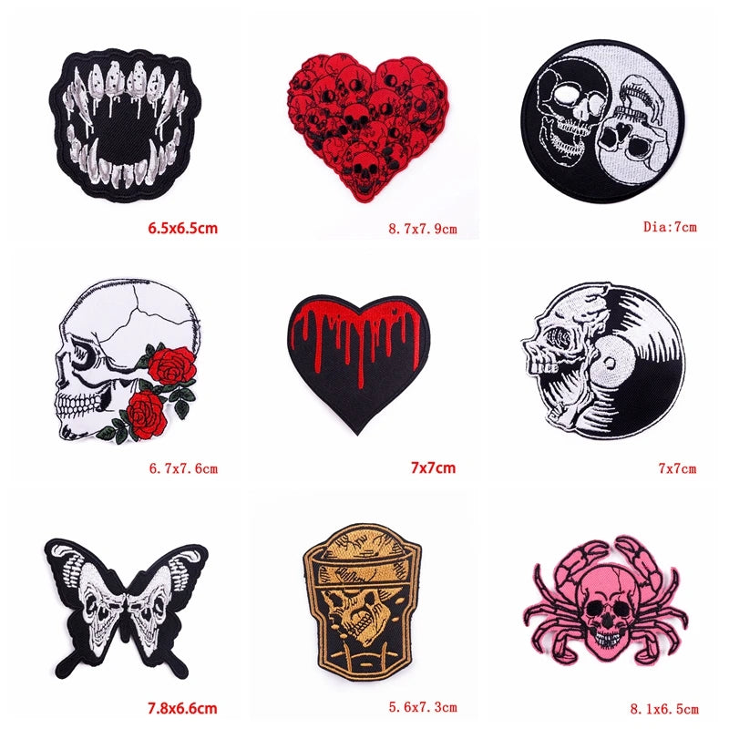 Punk Skull & Horror Embroidered Iron-On Patches (Set of 10)