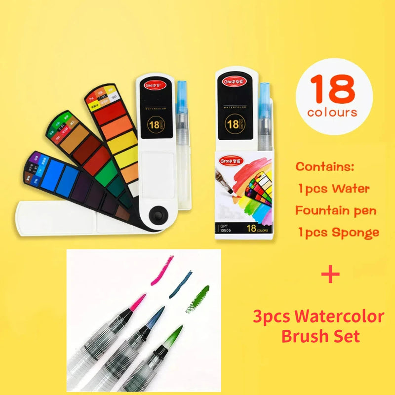 Faltbares Aquarell-Set für unterwegs mit Fächerpinsel