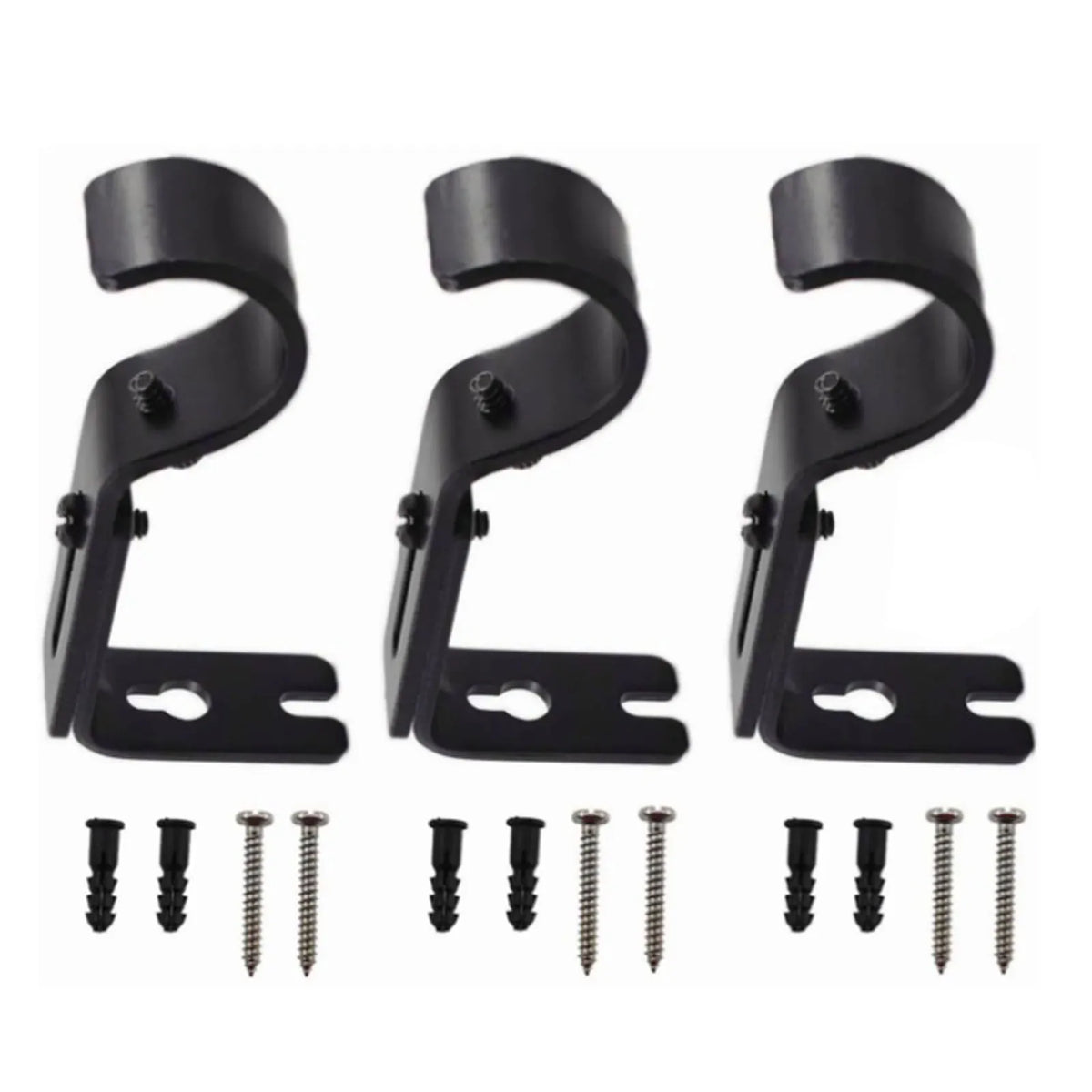 Set of 3 Adjustable Iron Curtain Rod Wall Brackets in Black