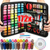 A black portable multi-function sewing kit is shown open, displaying various threads, needles, and tools.