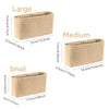 Three sizes of felt handbag organizer inserts: large, medium, and small, shown side by side.