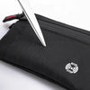 Black RFID-blocking travel wallet with a silver clip and an RFID stop symbol.