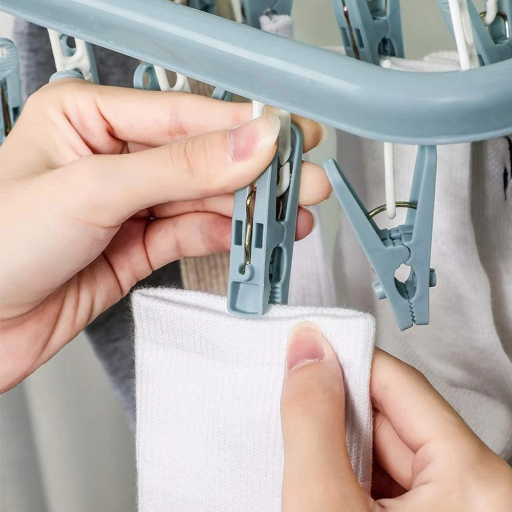 Foldable Laundry Drying Rack with 32 Clips