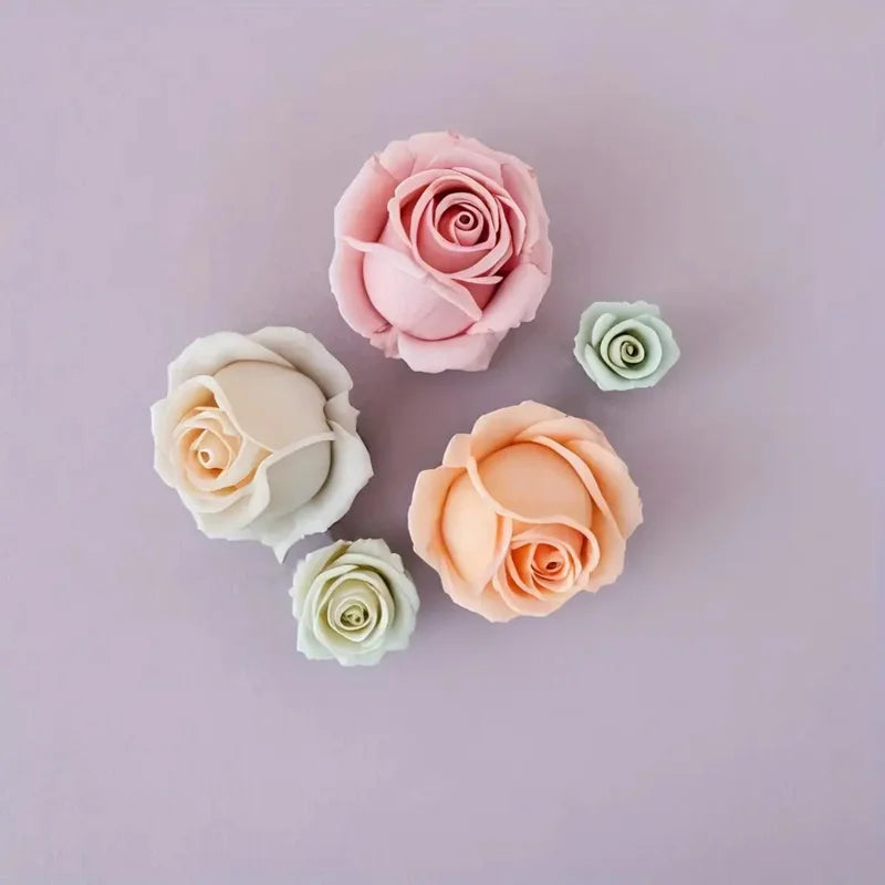 5-Piece Silicone Rose Mold Set for Polymer Clay, Soap & Candle Making
