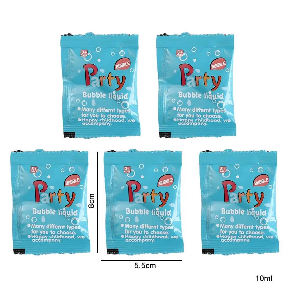 Five individually packaged 10ml bubble liquid refills for parties