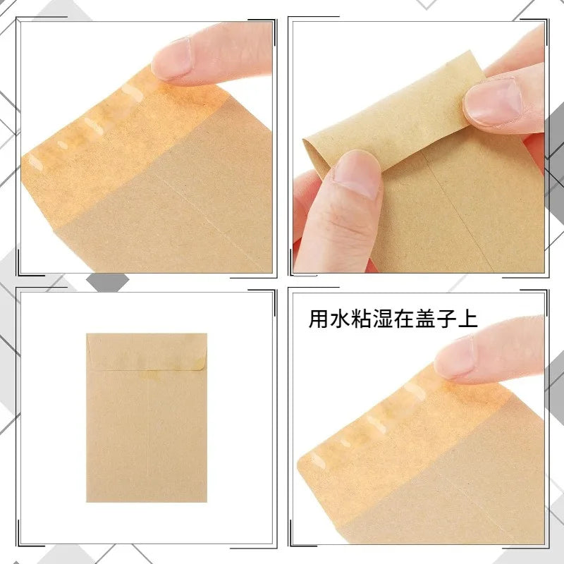 Close-up images showing kraft paper cash envelopes being folded and prepared for money storage or gift giving