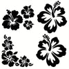 Black silhouette floral design featuring multiple hibiscus flowers.