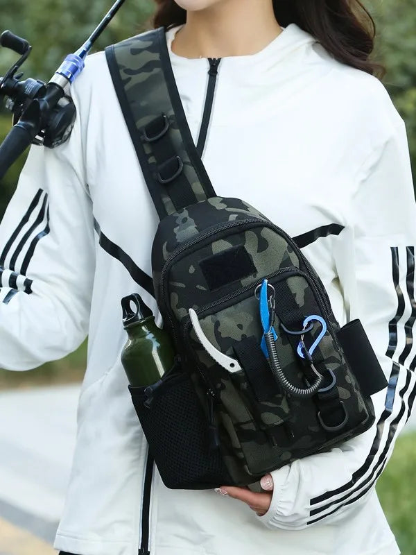 Waterproof Crossbody Fishing Gear Bag with Rod Holder