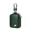 A dark green PU leather protective case for earbuds with an anti-lost hook.