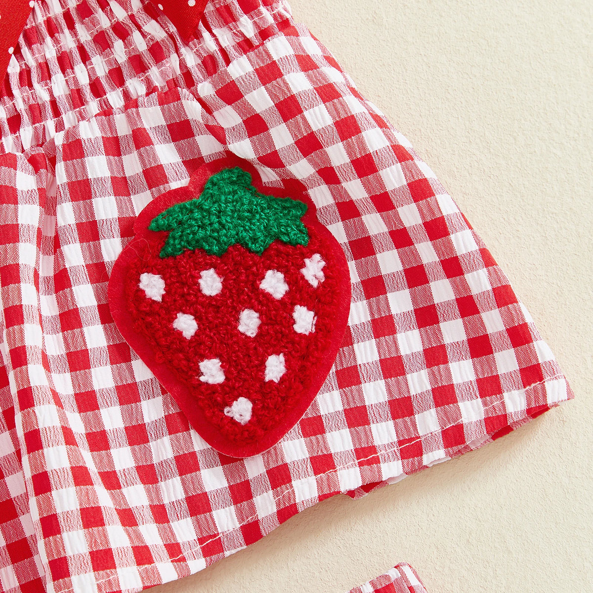 Strawberry Embroidered Plaid Tank Top and Shorts Set for Toddler Girls
