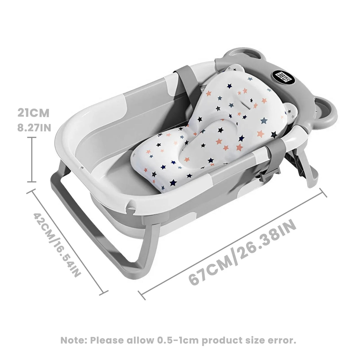 Collapsible Baby Bathtub with Thermometer and Floating Cushion